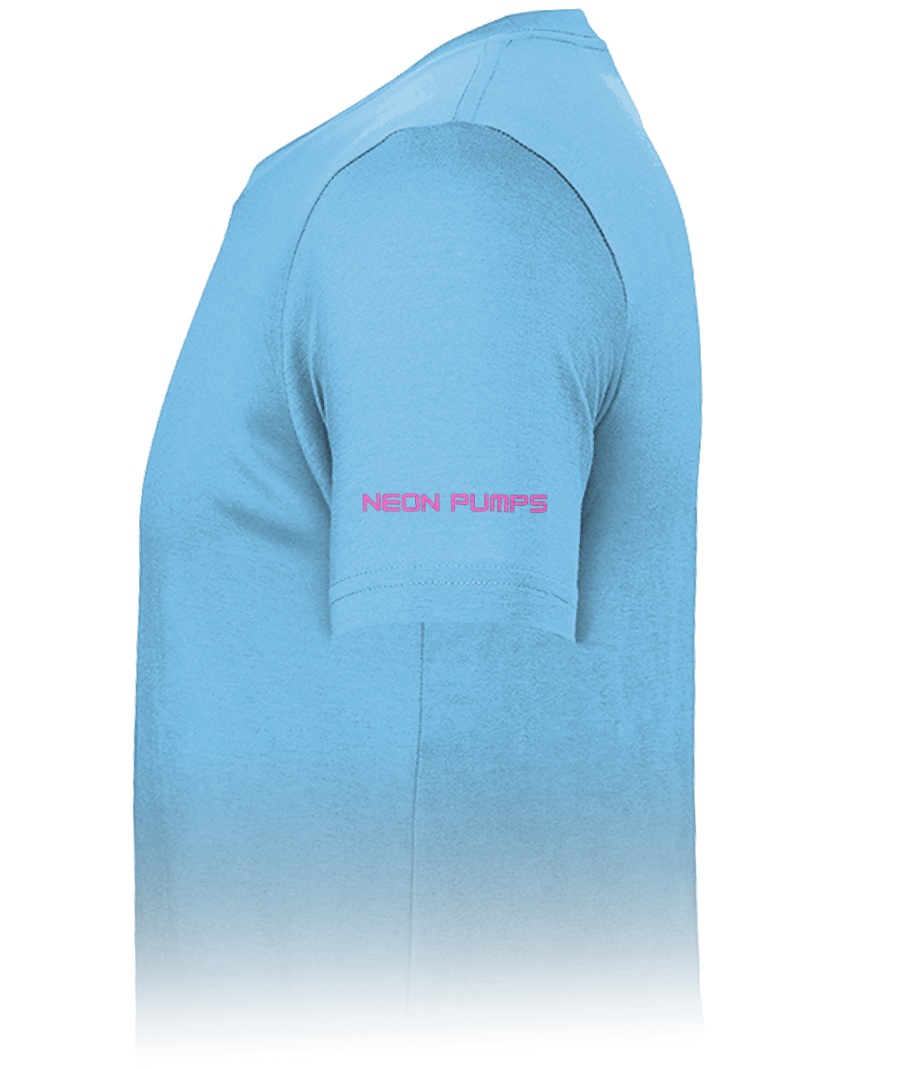 Pumped T-Shirt (Pink Text and Smiley) - Blue/Purple/ Ecru/Black