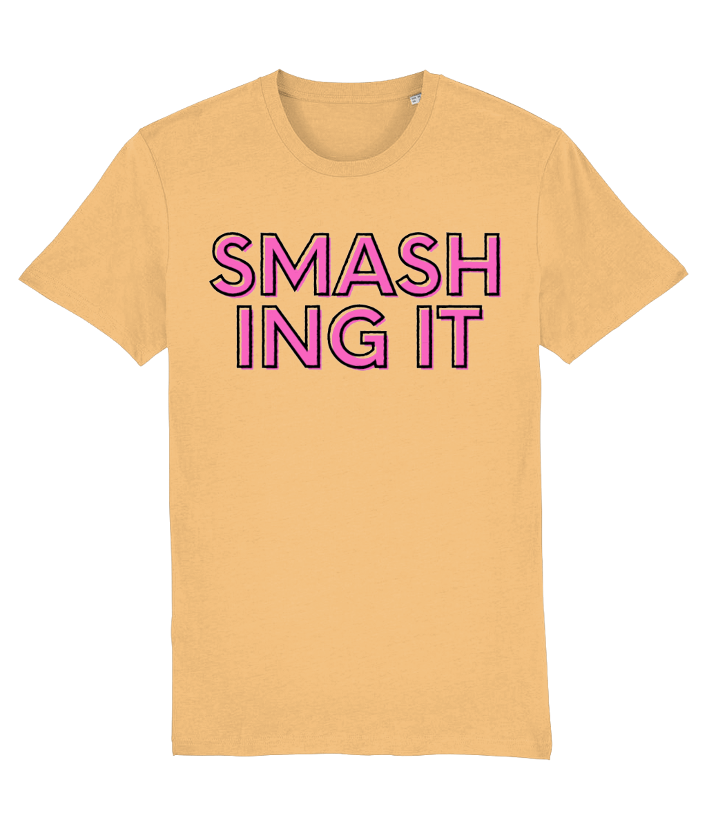 Smashing It T-Shirt (pink text) - Soft Yellow/Pink/Ecru