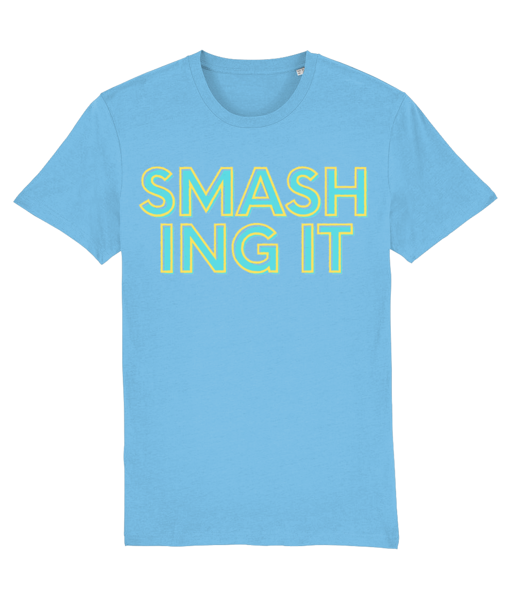 Smashing It T-Shirt (blue text) - Orange/Blue/Black/Green Bay/Soft Yellow