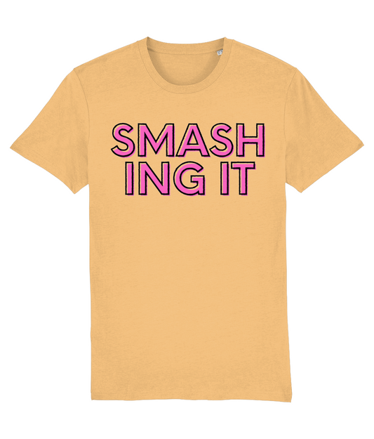 Smashing It T-Shirt (pink text) - Soft Yellow/Pink/Ecru